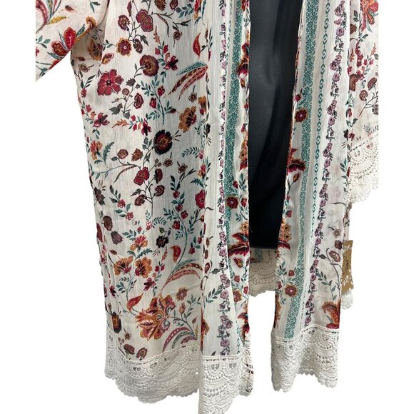 Mason & Belle Women Plus Size 3X Floral Open Front Kimono Cardigan Lace Trim New - Picture 5 of 10